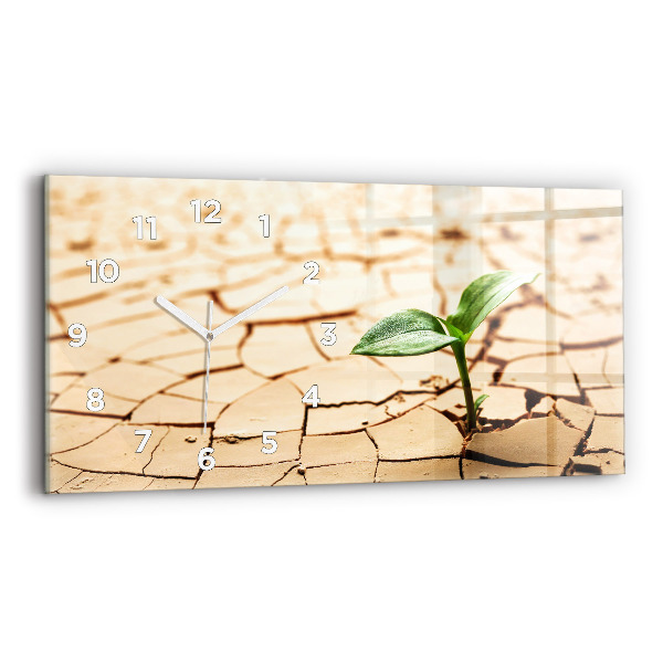 Horloge rectangulaire horizontale Une plante dans un sol asséché