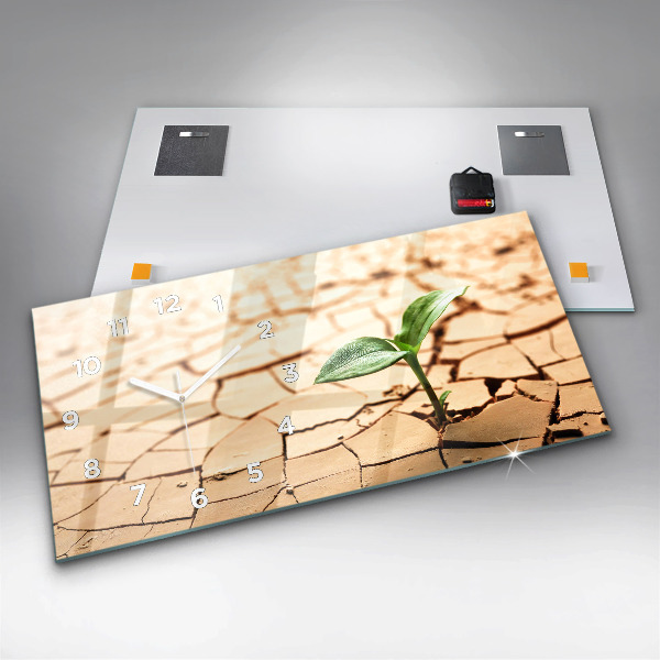 Horloge rectangulaire horizontale Une plante dans un sol asséché