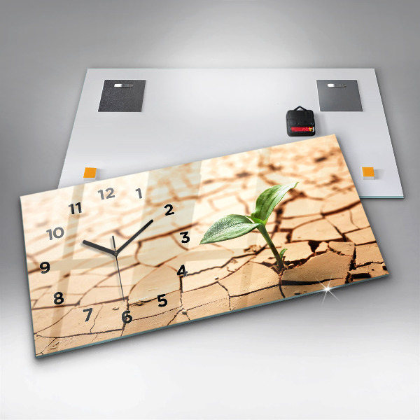 Horloge rectangulaire horizontale Une plante dans un sol asséché