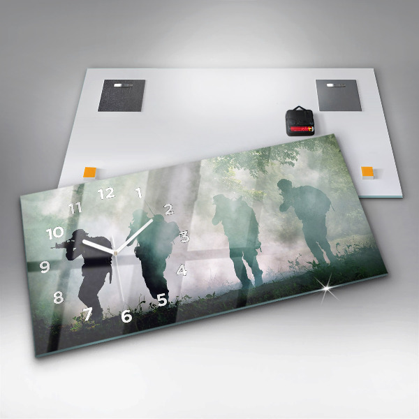 Horloge murale horizontale 'Soldats de l''armée dans la forêt'