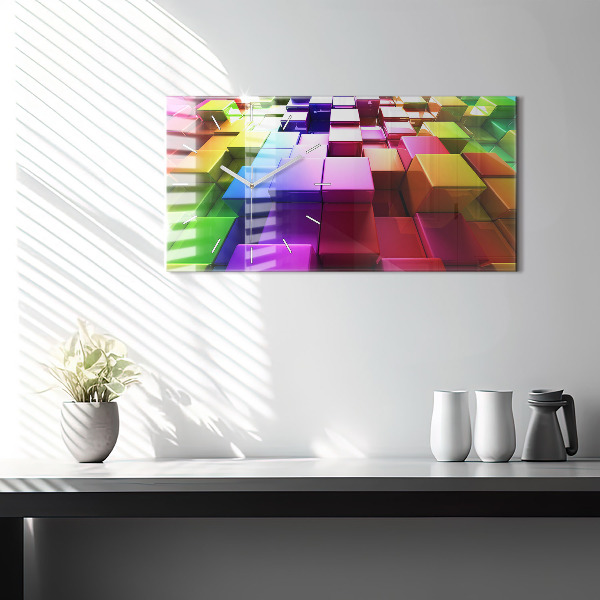 Horloge rectangulaire horizontale Cubes colorés