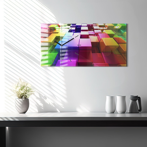 Horloge rectangulaire horizontale Cubes colorés