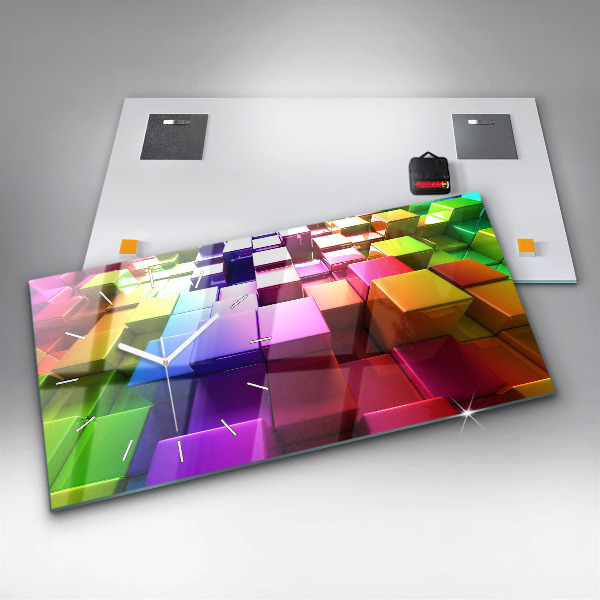 Horloge rectangulaire horizontale Cubes colorés