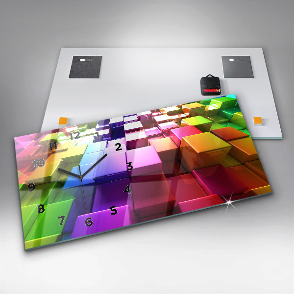Horloge rectangulaire horizontale Cubes colorés