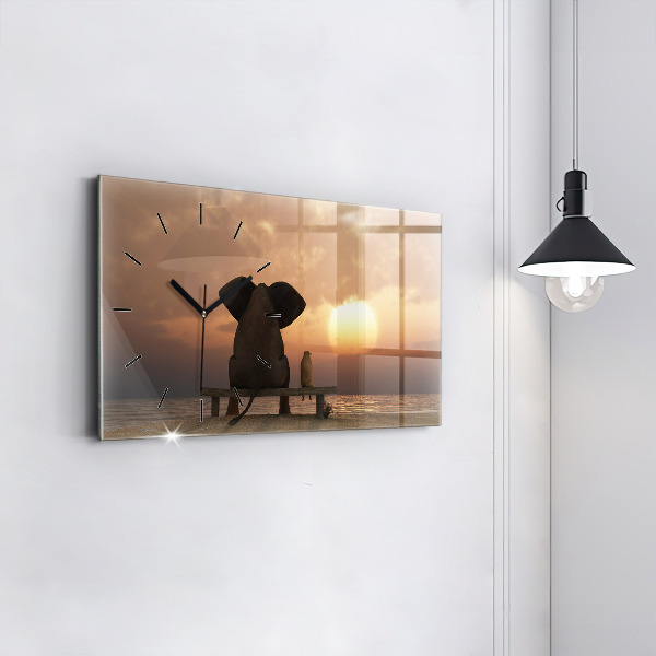Horloge rectangulaire horizontale Animaux Coucher de soleil