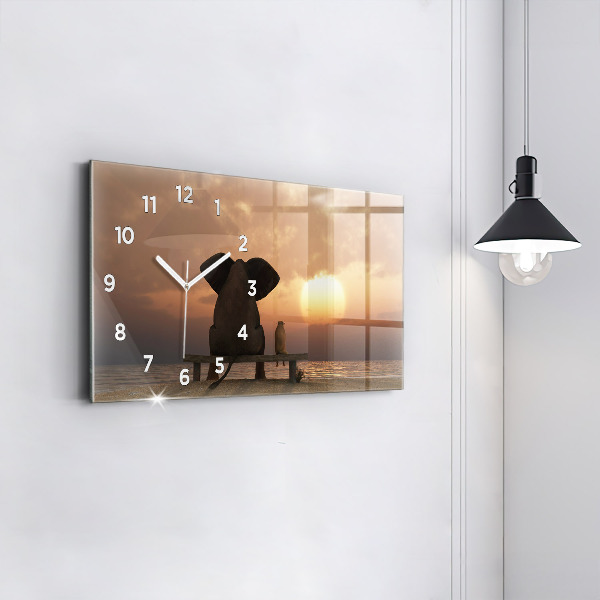 Horloge rectangulaire horizontale Animaux Coucher de soleil