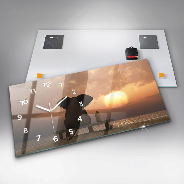 Horloge rectangulaire horizontale Animaux Coucher de soleil