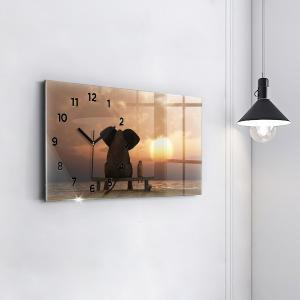 Horloge rectangulaire horizontale Animaux Coucher de soleil