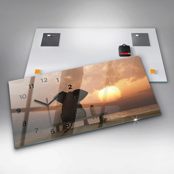 Horloge rectangulaire horizontale Animaux Coucher de soleil