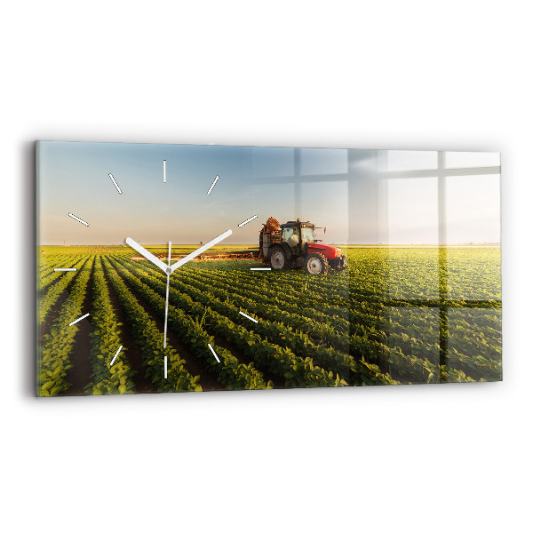 Horloge murale horizontale Tracteur pulvérisant un champ