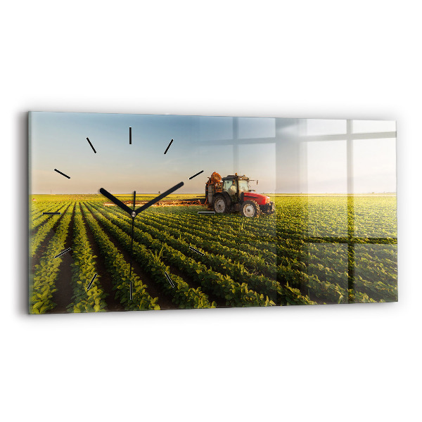 Horloge murale horizontale Tracteur pulvérisant un champ