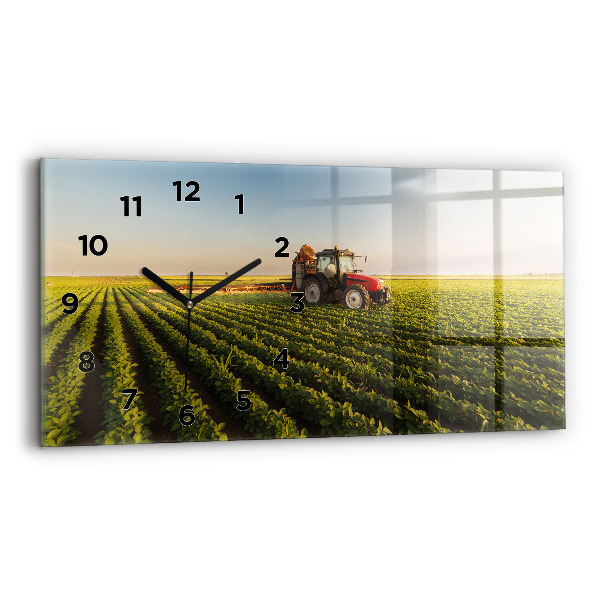 Horloge murale horizontale Tracteur pulvérisant un champ