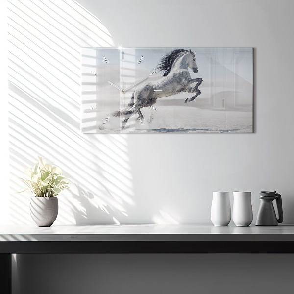 Horloge rectangulaire horizontale Cheval blanc au galop