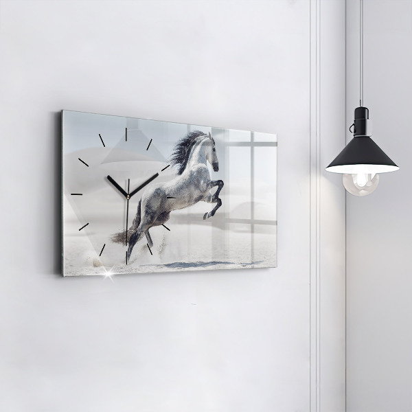 Horloge rectangulaire horizontale Cheval blanc au galop