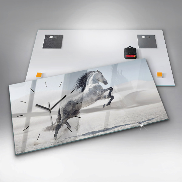 Horloge rectangulaire horizontale Cheval blanc au galop