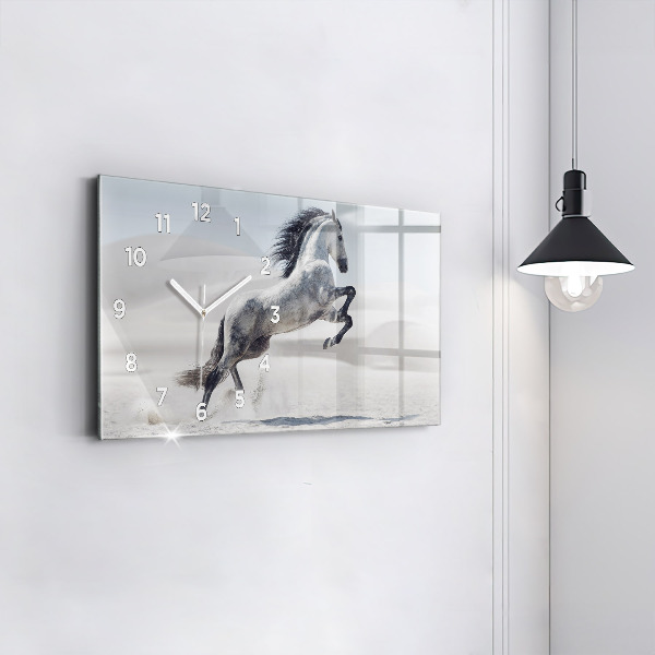 Horloge rectangulaire horizontale Cheval blanc au galop