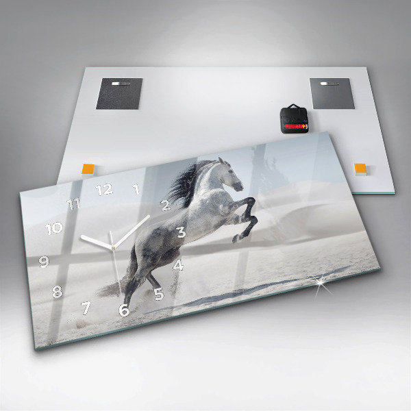 Horloge rectangulaire horizontale Cheval blanc au galop