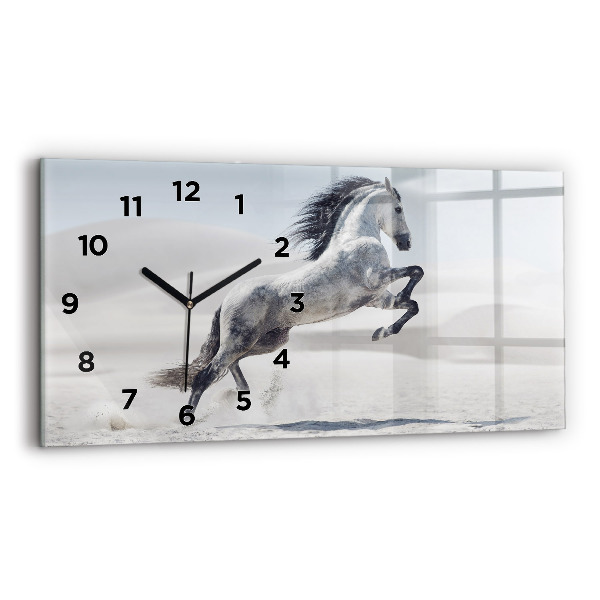 Horloge rectangulaire horizontale Cheval blanc au galop