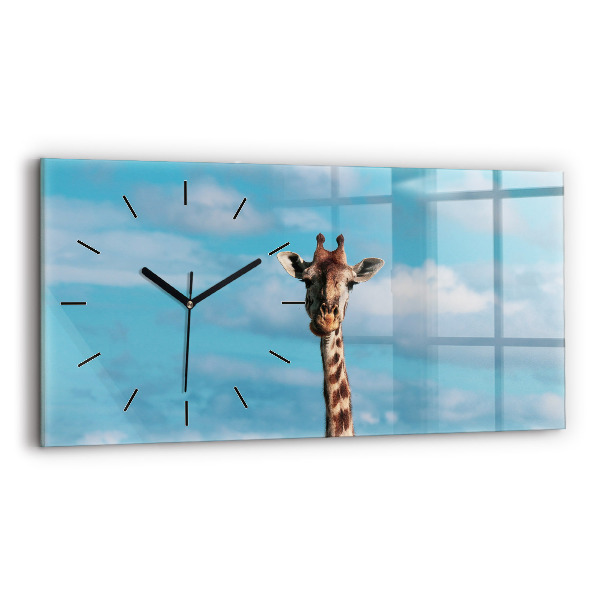 Horloge murale horizontale Grande girafe sur fond de ciel
