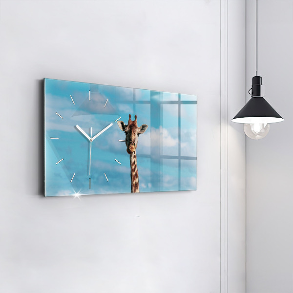 Horloge murale horizontale Grande girafe sur fond de ciel