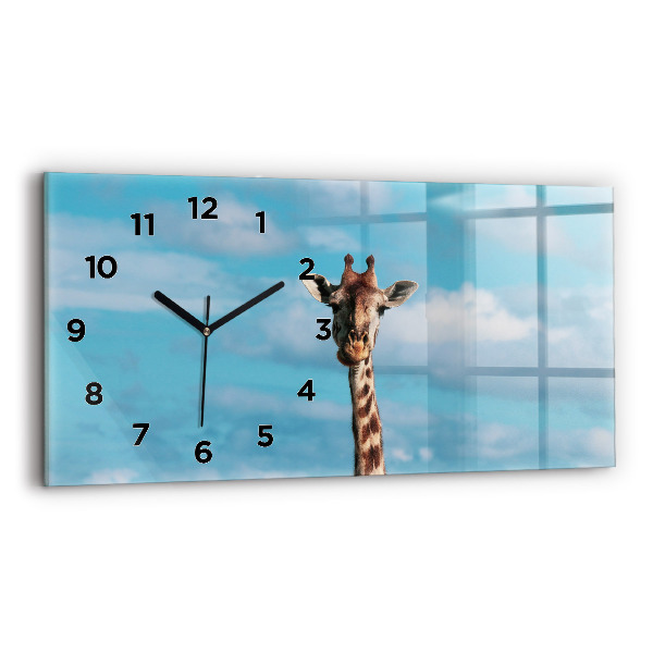Horloge murale horizontale Grande girafe sur fond de ciel