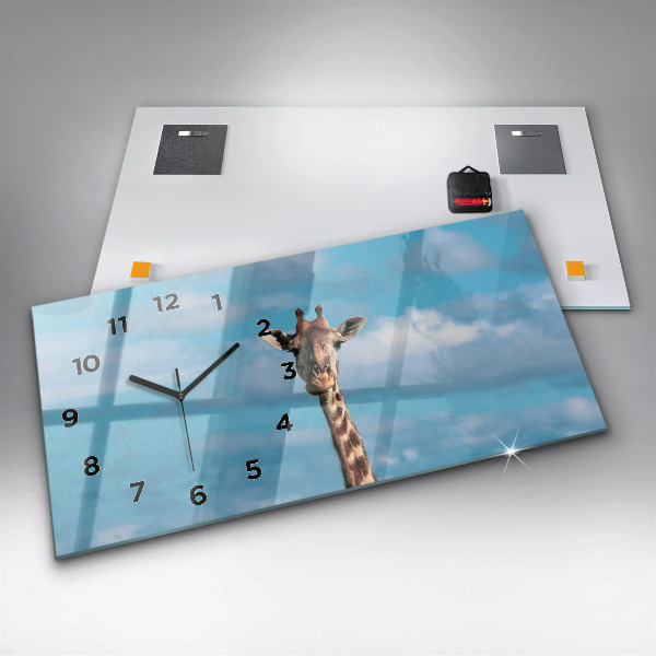 Horloge murale horizontale Grande girafe sur fond de ciel