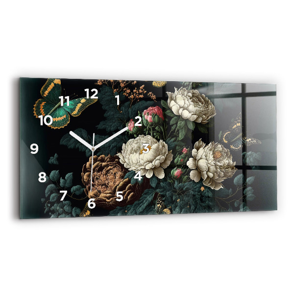 Horloge murale horizontale Fleurs et papillons dorés