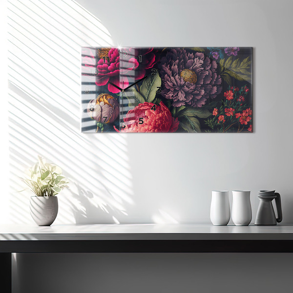 Horloge murale horizontale Bouquet de fleurs vintage