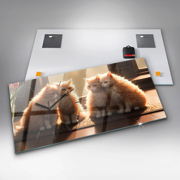 Horloge murale horizontale Quatre chatons au soleil