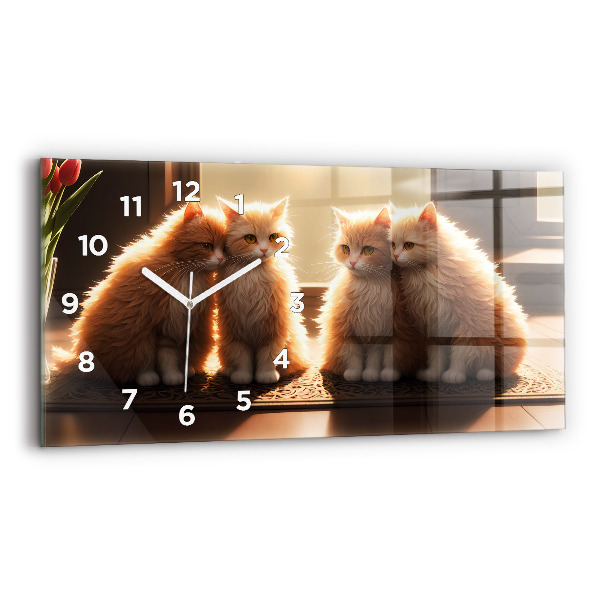 Horloge murale horizontale Quatre chatons au soleil