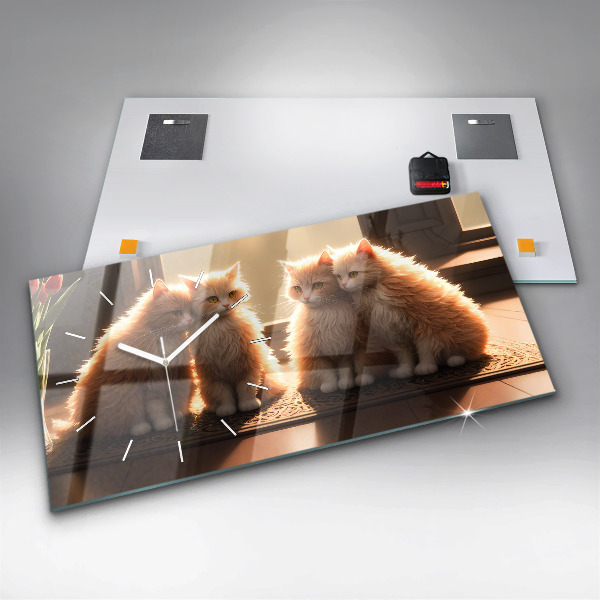 Horloge murale horizontale Quatre chatons au soleil
