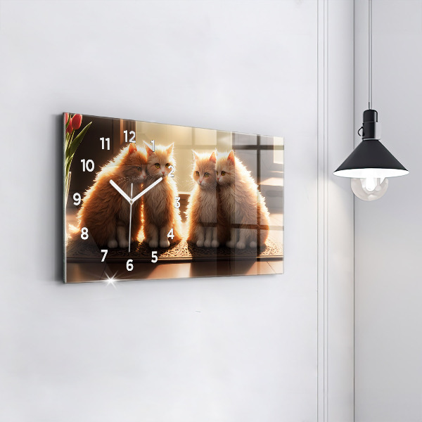 Horloge murale horizontale Quatre chatons au soleil