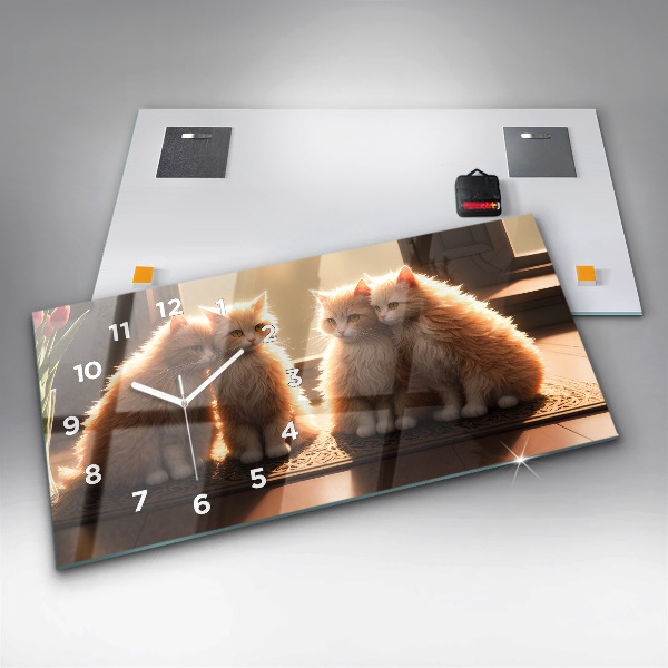 Horloge murale horizontale Quatre chatons au soleil