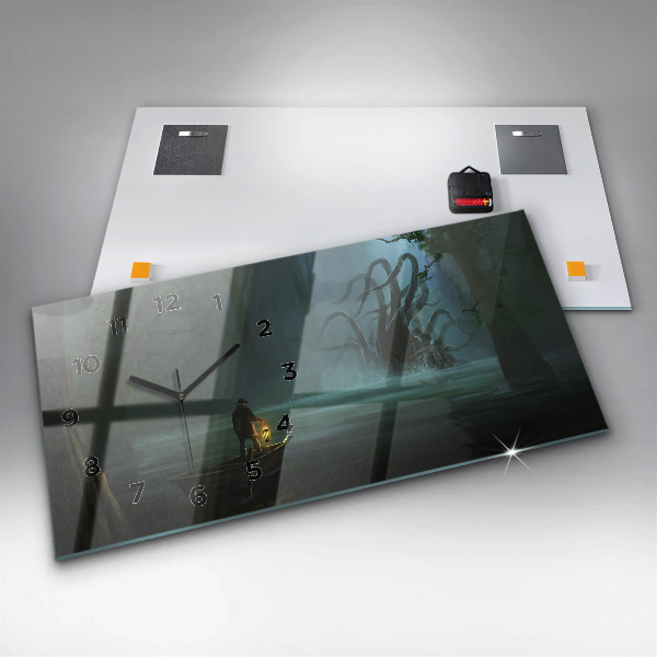 Horloge murale horizontale 'L''homme et le monstre dans le marais'