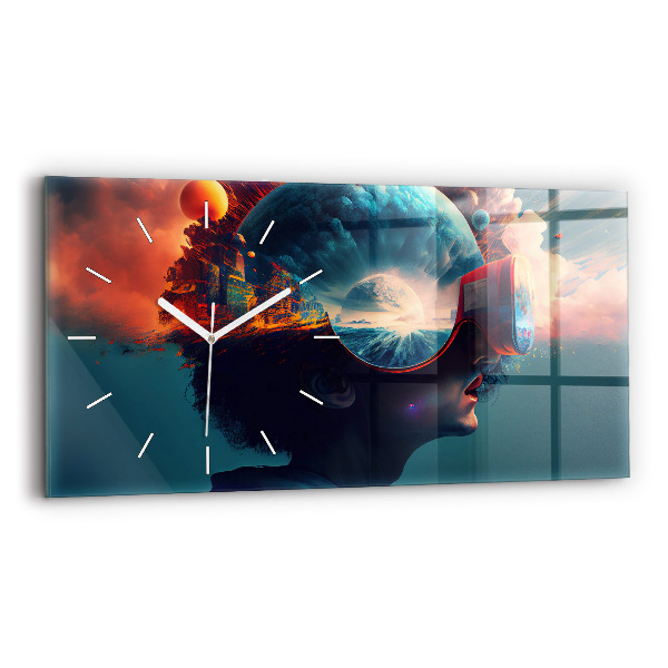 Horloge murale horizontale Monde virtuel futuriste