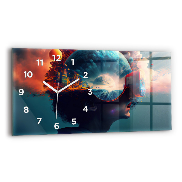 Horloge murale horizontale Monde virtuel futuriste