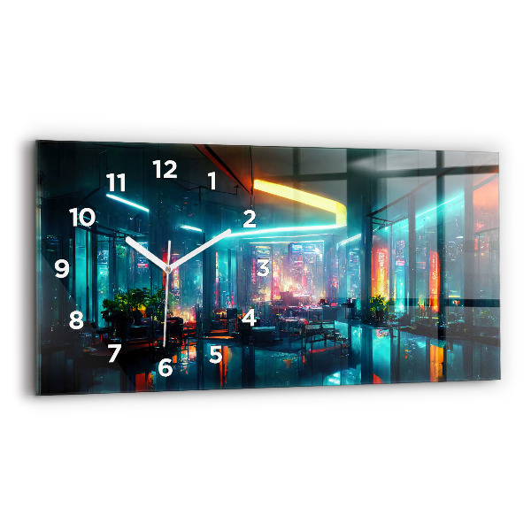 Horloge murale horizontale Ville de style cyberpunk