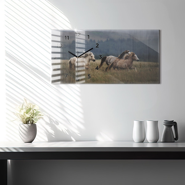 Horloge murale horizontale Chevaux au galop