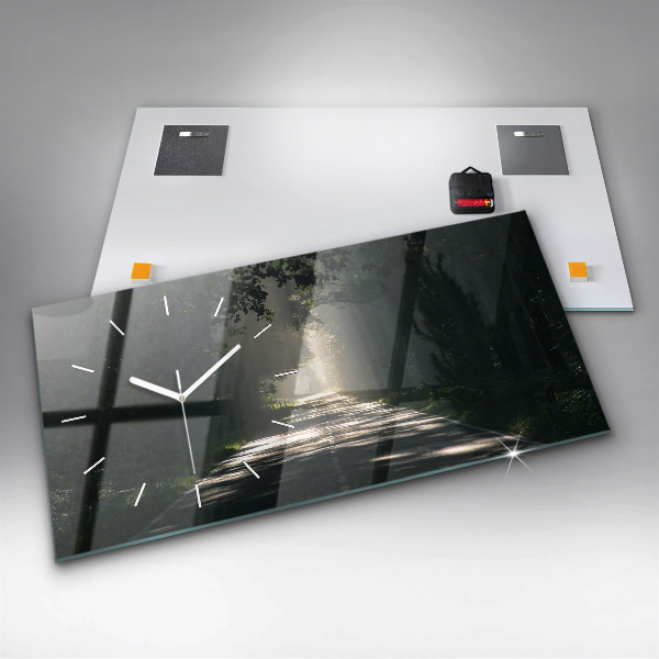 Horloge murale horizontale Route forestière et rayons de soleil