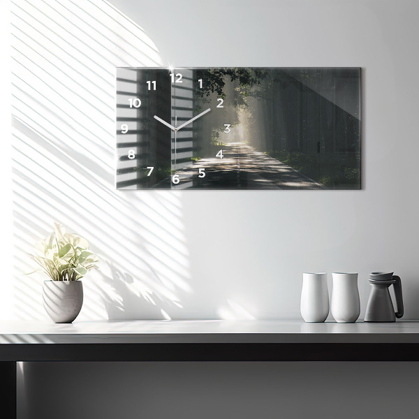 Horloge murale horizontale Route forestière et rayons de soleil
