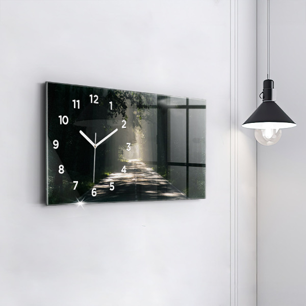 Horloge murale horizontale Route forestière et rayons de soleil