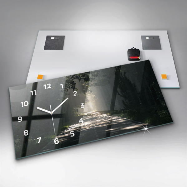 Horloge murale horizontale Route forestière et rayons de soleil