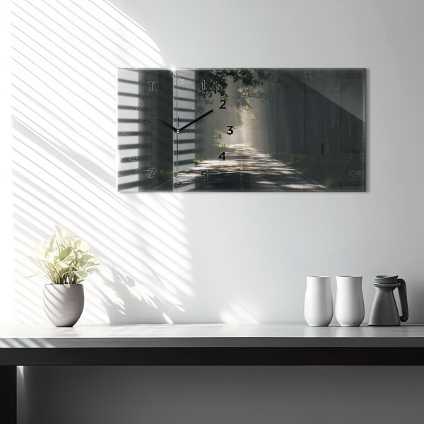 Horloge murale horizontale Route forestière et rayons de soleil