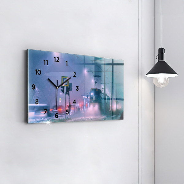 Horloge rectangulaire horizontale Varsovie dans le brouillard