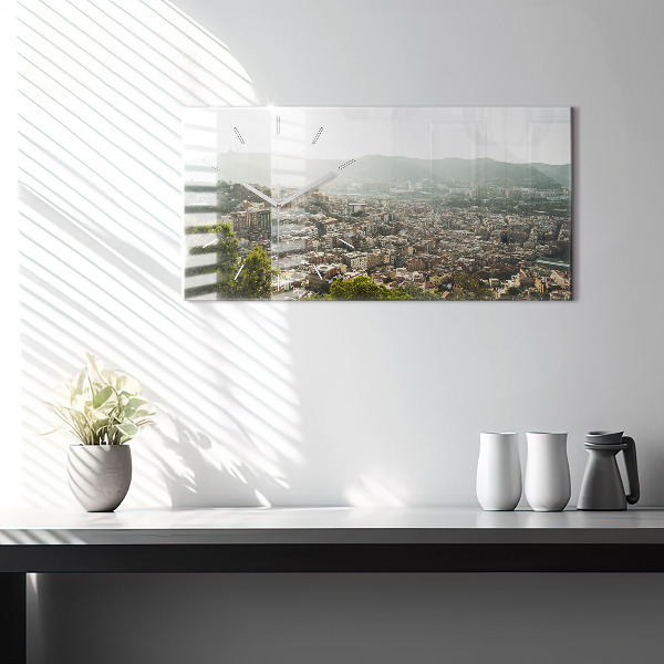 Horloge murale horizontale Vue de Barcelone sur Montjuic