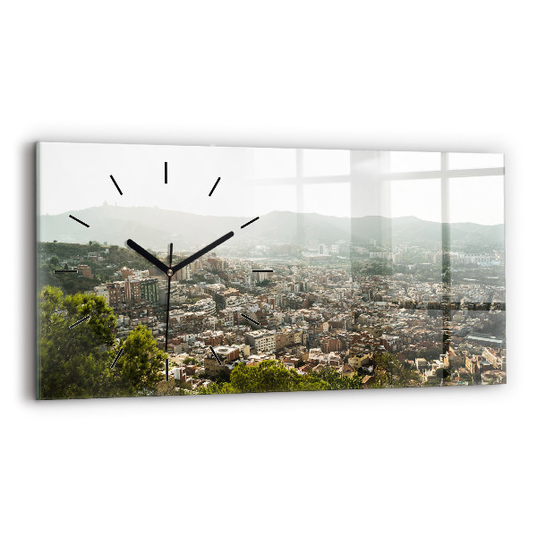 Horloge murale horizontale Vue de Barcelone sur Montjuic