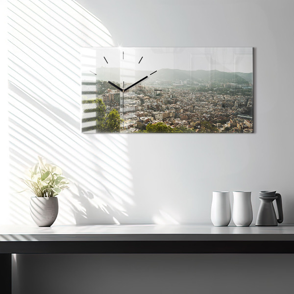 Horloge murale horizontale Vue de Barcelone sur Montjuic