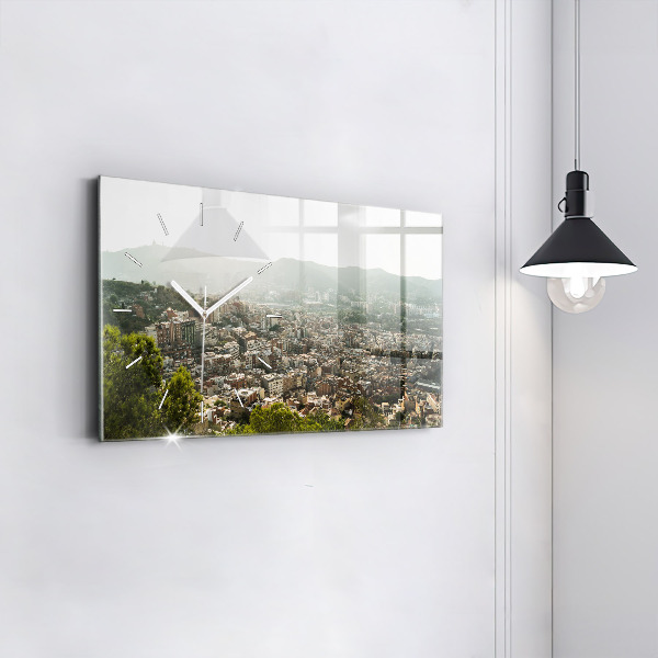 Horloge murale horizontale Vue de Barcelone sur Montjuic