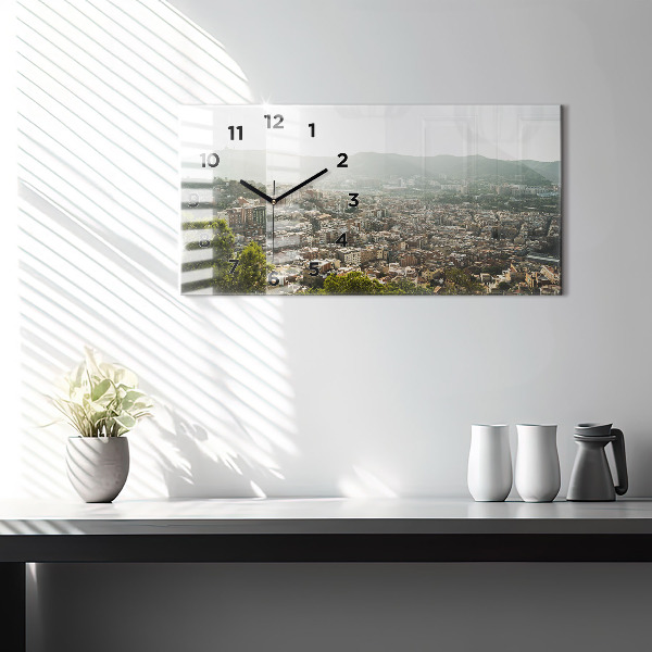 Horloge murale horizontale Vue de Barcelone sur Montjuic