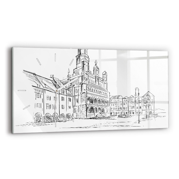 Horloge murale horizontale Croquis de la vieille ville de Poznań
